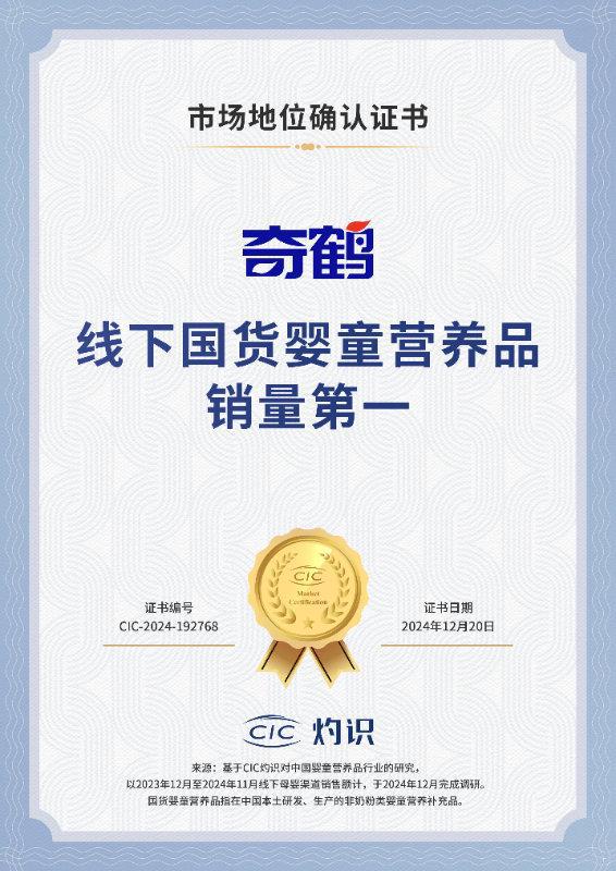 奇鹤荣获“线下国货婴童营养品销量第一”市场地位(图2)
